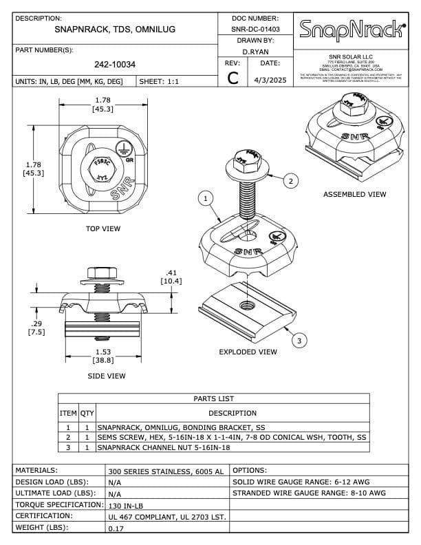 SnapNrack OmniLug Datasheet